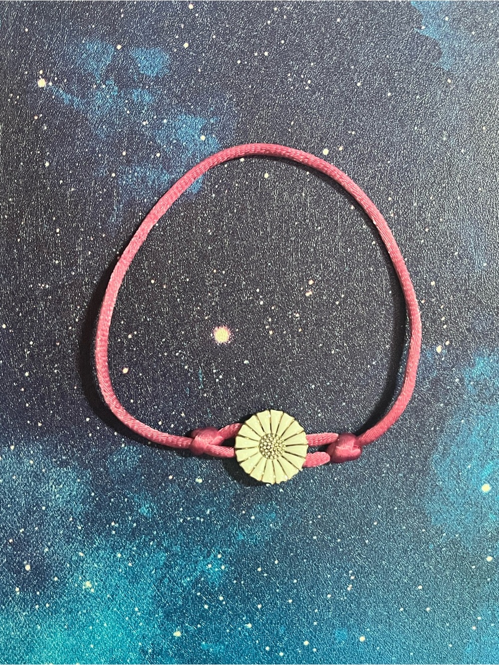 Pink Cord Bracelet with White Enamel and Sterling Silver Daisy